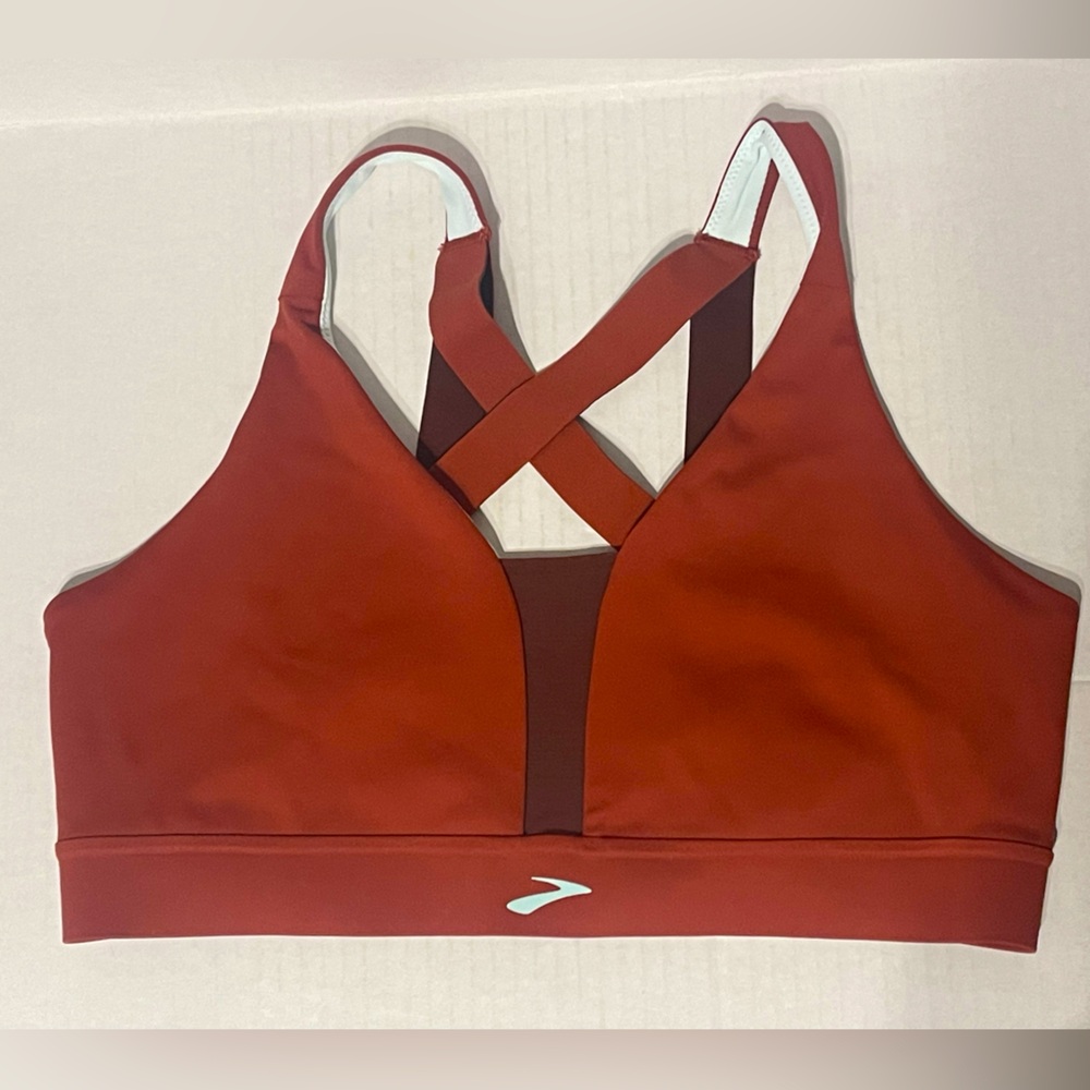 Brooks Drive Plunge Run Bra - XL - Copper/Rum Raisin/Ice Blue - EUC